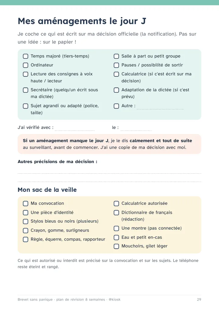 Mes aménagements le jour J