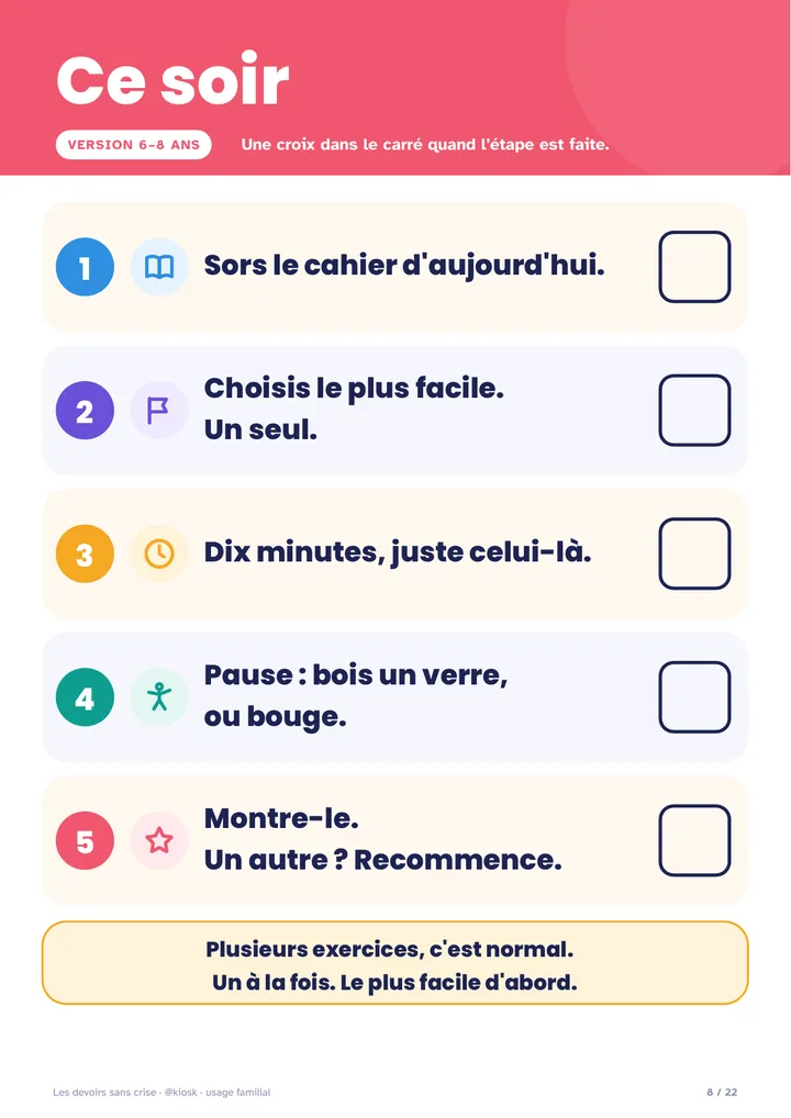 La page « Ce soir » (6–8 ans)