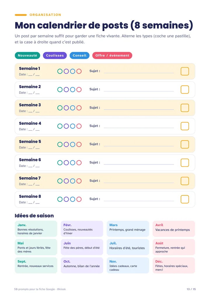 Le calendrier de posts
