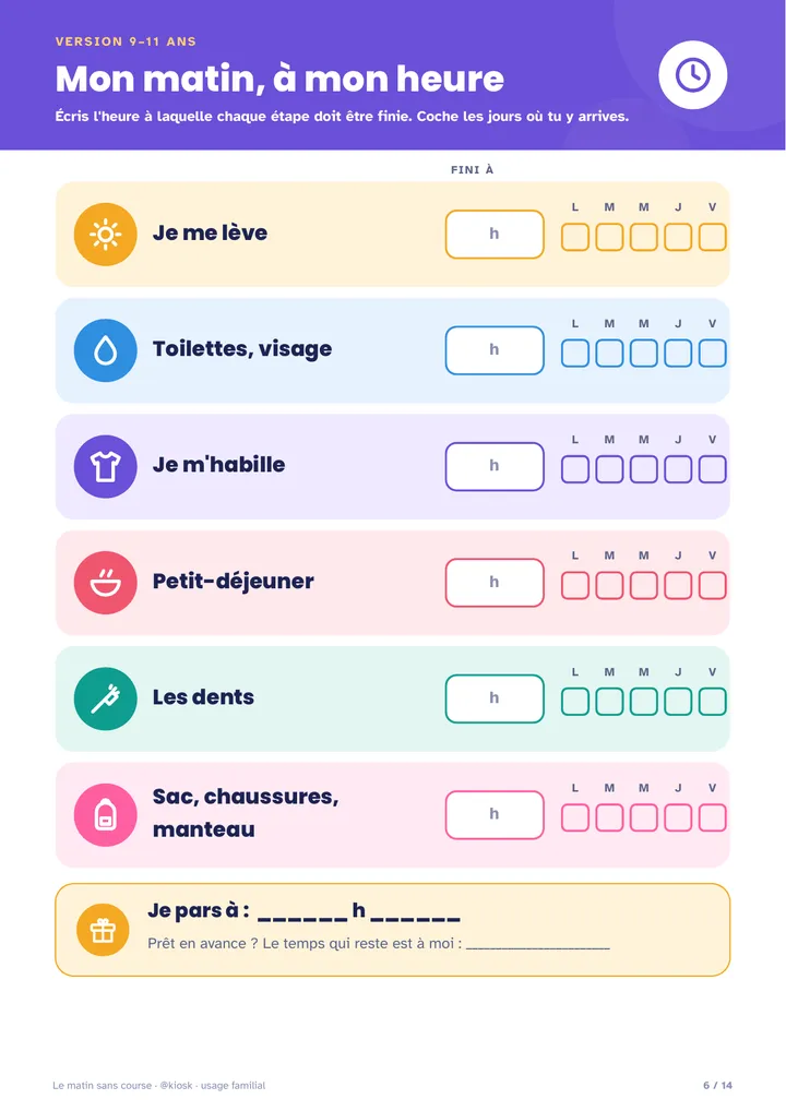 Mon matin à mon heure, 9–11 ans