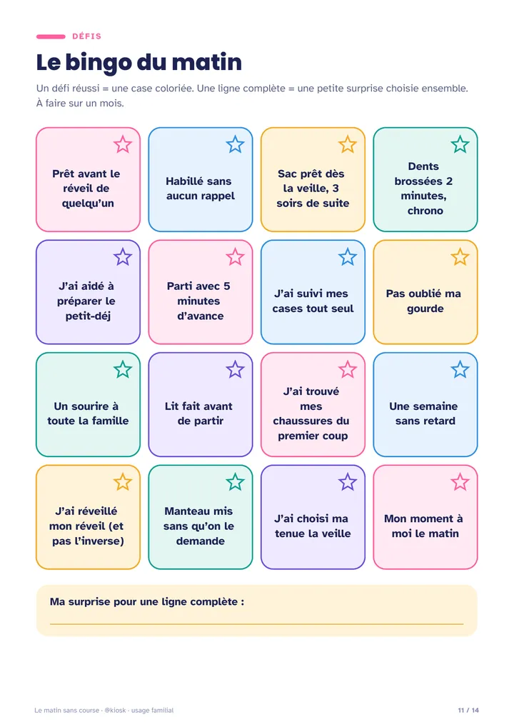 Le bingo des défis
